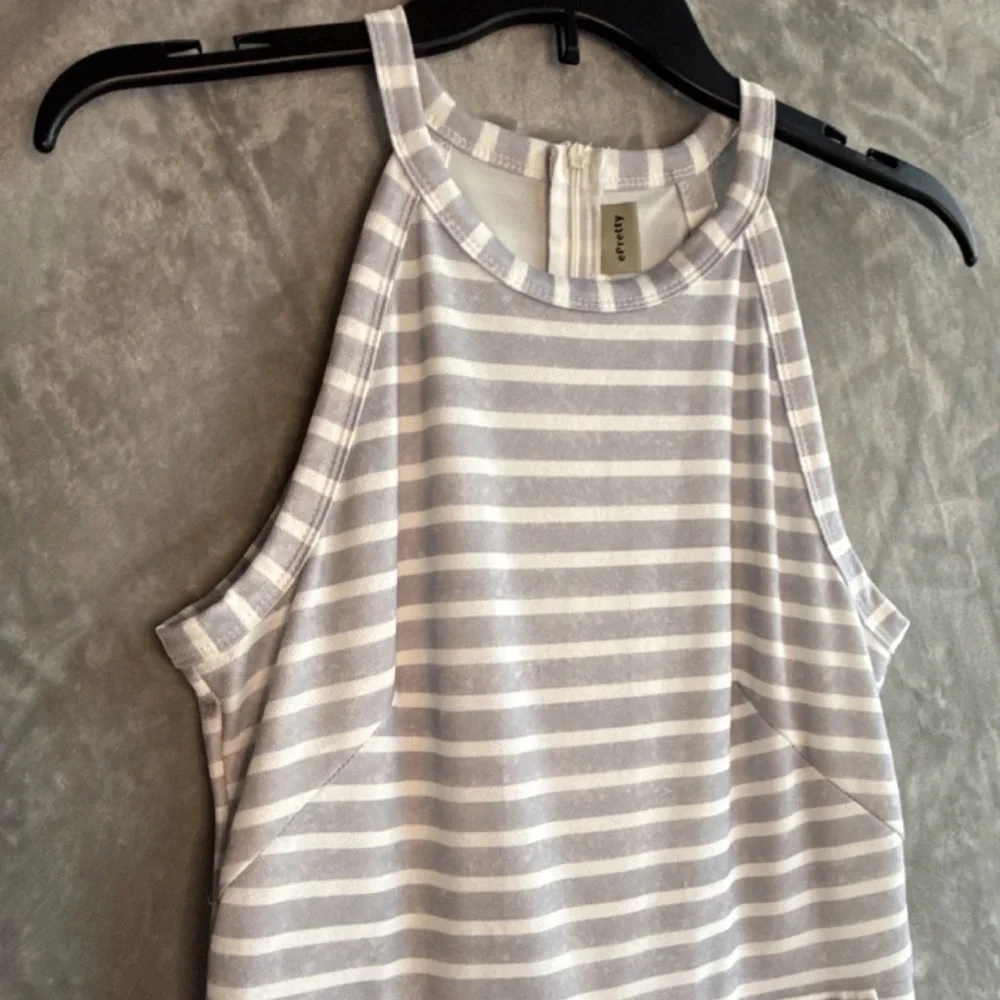 ePretty Small Stripe Sleeveless Halter Jumpsuit with Zipper Pockets Gray White
